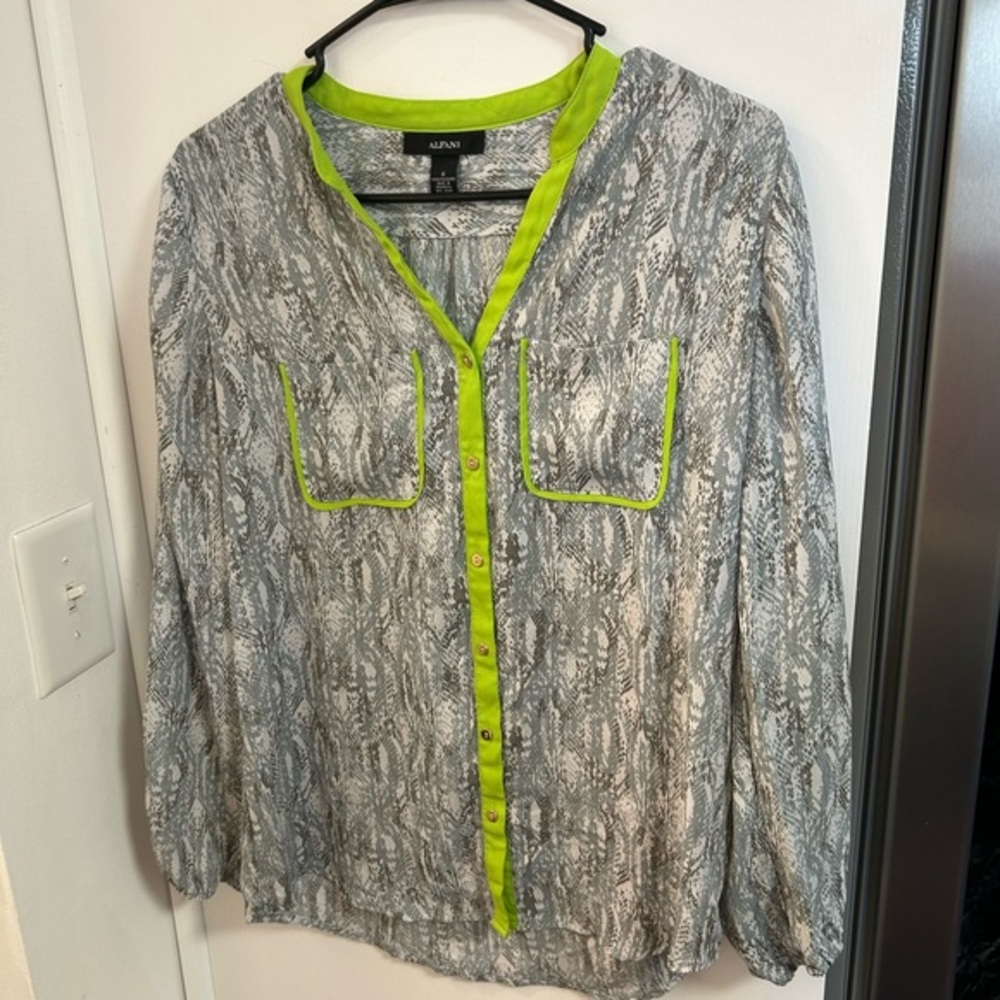 Alfani Gray and Lime Blouse